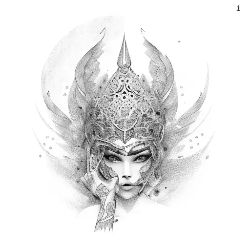 mujer fuerte con ave fenix tattoo design idea