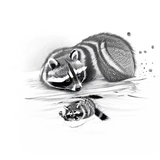 Coach guiding a raccoon in springboard diving tattoo design idea