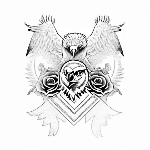 Eagle with tribal  and roses tattoo design idea