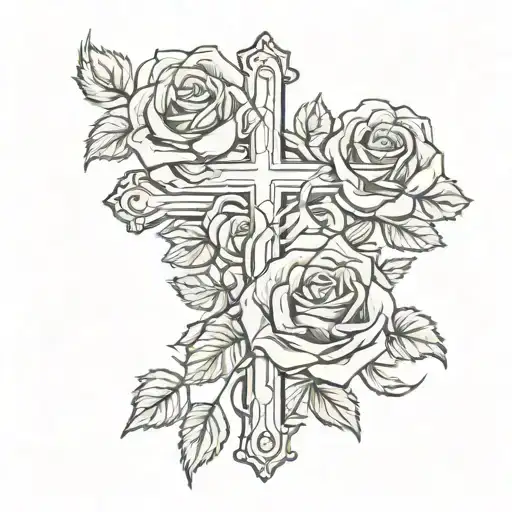 cross with roses intertwined tattoo design idea
