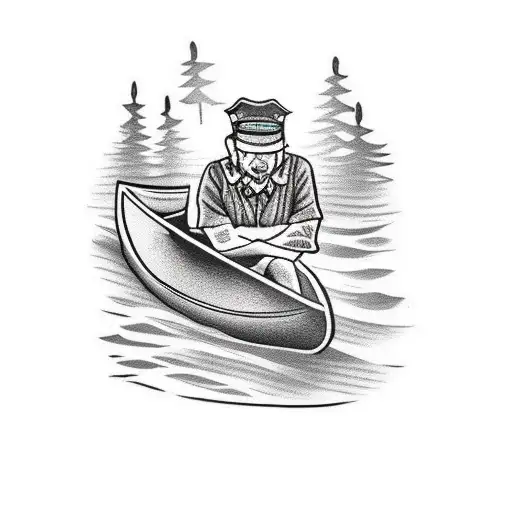 A guy is sleeping in a canoe with hat on his face.   tattoo design idea