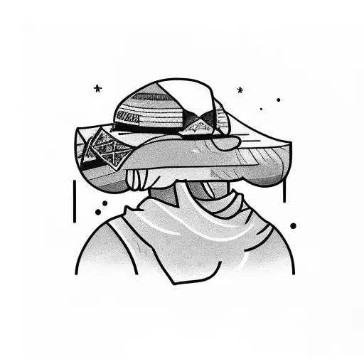 A guy is sleeping inside a canoe with hat on his face.   tattoo design idea