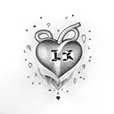 heart with letter l and k tattoo design idea