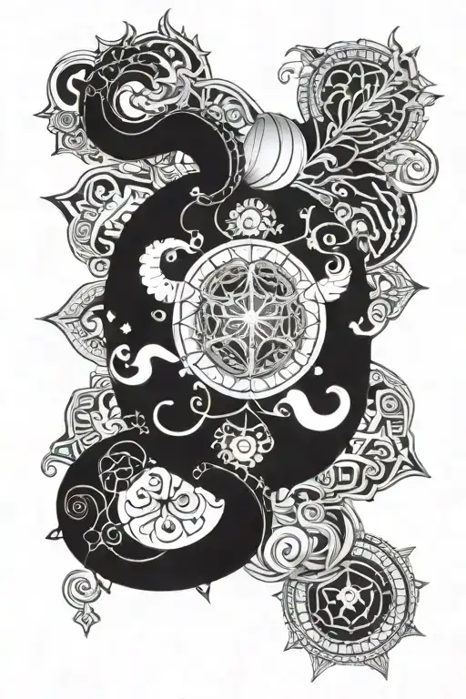 combination of Aries, Sagittarius and Gemini zodiac sign in mandala design tattoo design idea