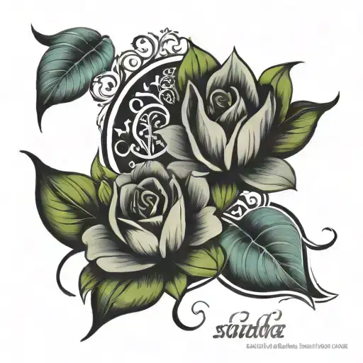 Need tattoo design of my wife name Sudha , son name Vivaan , my name Nesan and with my date of our anniversary 01.09.202 tattoo design idea