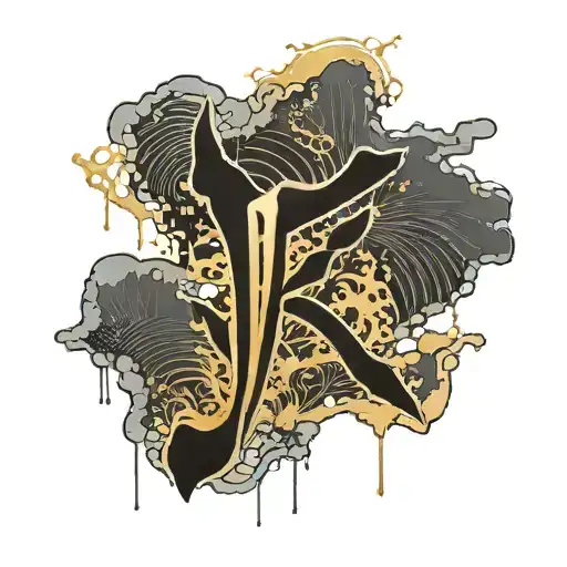 the word 'footprint' written in kanji in black, with some gold marks on the writing in a kintsugi style  tattoo design idea