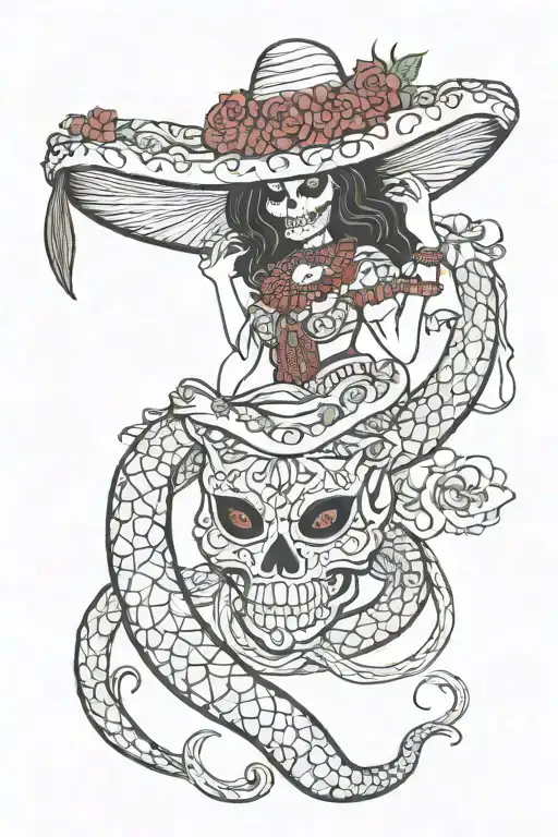 catrina red snake Mexico  tattoo design idea