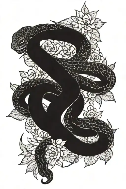 red snake lovers tarot card flowers   tattoo design idea