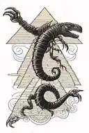 Scorpio tattoo with a Scorpion standing in front of the Great Egyptian Pyramid with the eye of Ra either above or on the tattoo design idea
