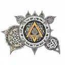 sacred geometry sri yantra below neck circular small unique tattoo  tattoo design idea