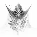 A mystical scene of a basilisk and dementor engaged in a battle on the cover of a book, capturing the essence of fantasy literature tattoo design idea