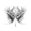 A mystical scene of a basilisk and dementor engaged in a battle on the cover of a book, capturing the essence of fantasy literature tattoo design idea