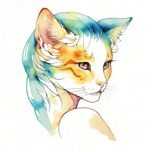 neko girl love tattoo design idea