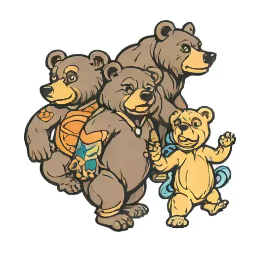 three cartoon bears tattoo design idea
