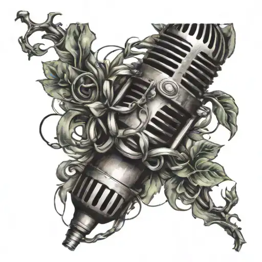 A microphone intertwined with vines symbolizing struggles through the past tattoo design idea