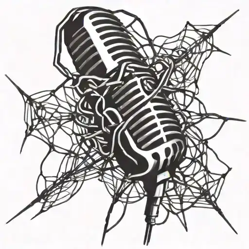 A microphone cord tangled in a web, symbolizing feeling trapped by others' expectations tattoo design idea