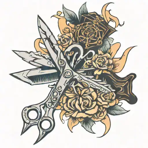 scissors and gun intertwined tattoo design idea