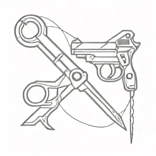 scissors and gun intertwined tattoo design idea