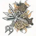 scissors and gun intertwined tattoo design idea