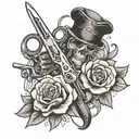 scissors and gun intertwined tattoo design idea