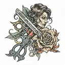 scissors and gun intertwined tattoo design idea