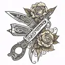 scissors and gun intertwined tattoo design idea
