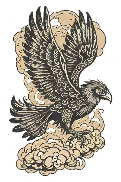 gothic liverbird flying though clouds tattoo design idea
