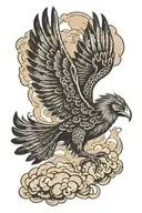 gothic liverbird flying though clouds tattoo design idea