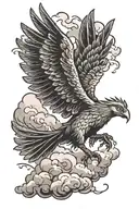 gothic liverbird flying though clouds tattoo design idea