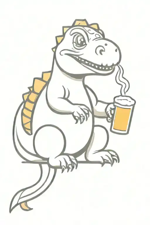 cartoonish cute dinosaur sitting enjoying a beer pint  tattoo design idea