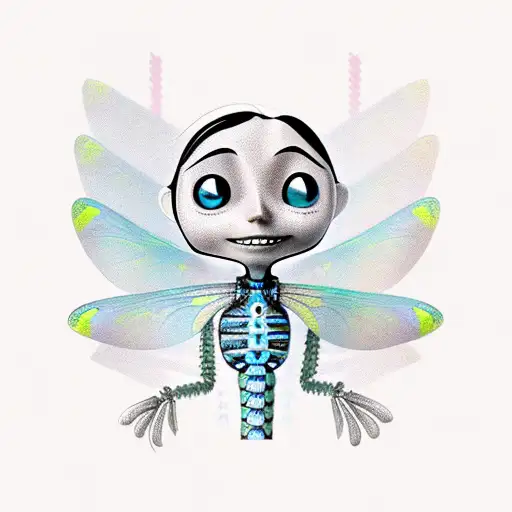 coraline inspired key and dragonfly  tattoo design idea