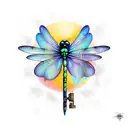 coraline inspired key and dragonfly  tattoo design idea