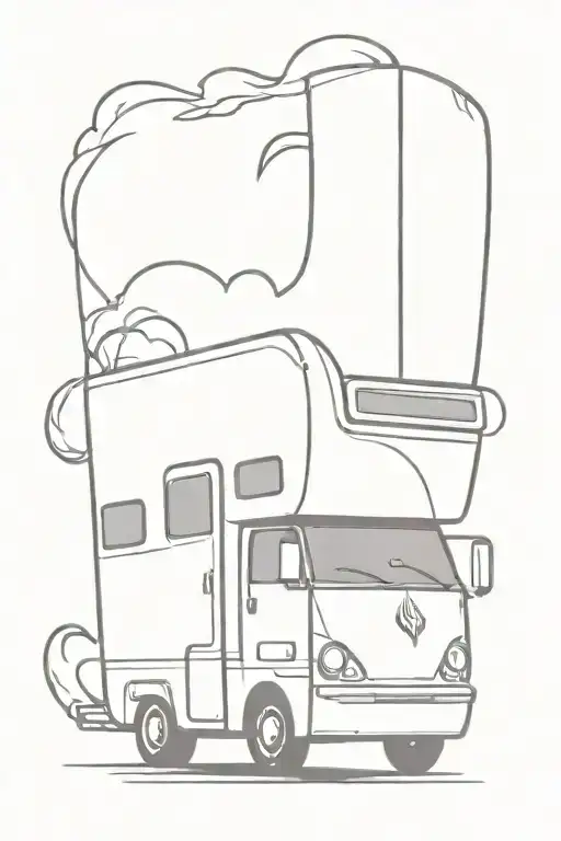 Anime-inspired RV with a smoke trail forming a dragon tattoo design idea