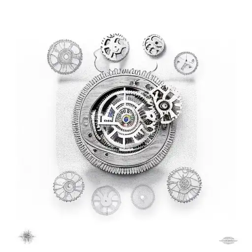 A clockwork forest with gears and cogs in the shape of trees tattoo design idea