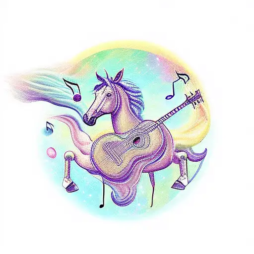 Guitar playing centaur surrounded by musical notes tattoo design idea