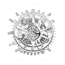 A clockwork forest with gears and cogs in the shape of trees tattoo design idea