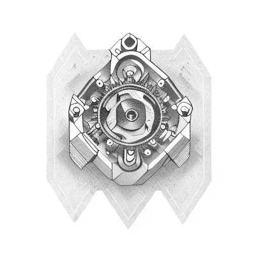 A wrench and a piston intertwined to create a unique mechanical design tattoo design idea