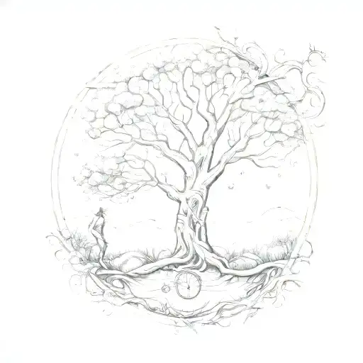 Tree of life and breaking cycle path leading towards tattoo design idea