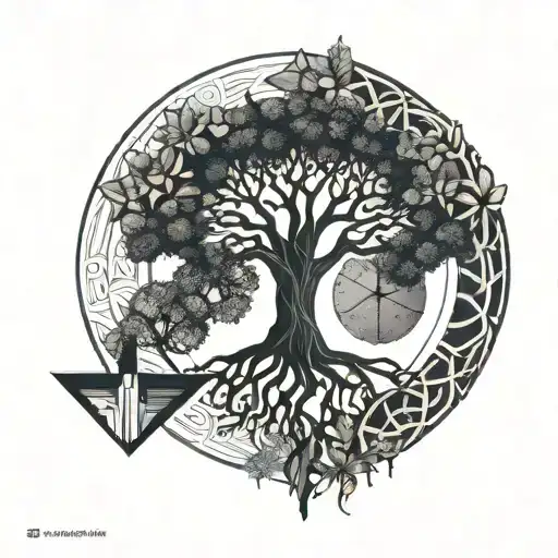 Tree of life and breaking cycle tattoo design idea