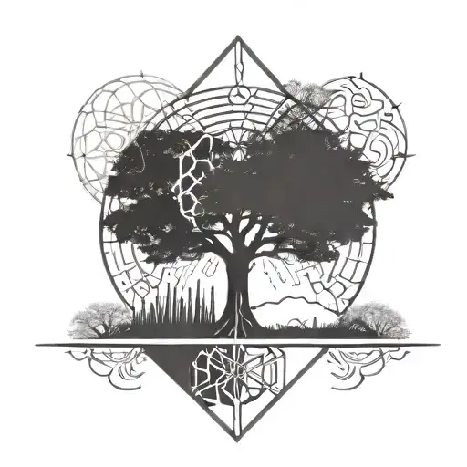 Tree of life and breaking cycle path leading towards tattoo design idea