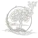 Tree of life and breaking cycle path leading towards tattoo design idea