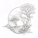 Tree of life and breaking cycle path leading towards tattoo design idea