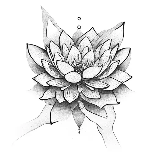 Girl on her knees holding a lotus flower tattoo design idea