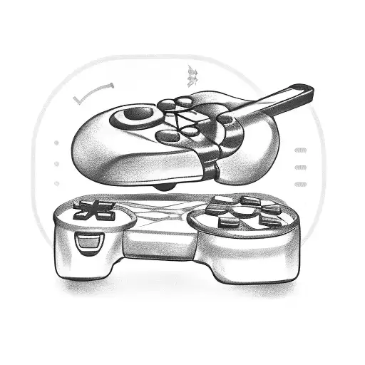 A tattoo of a video game controller with musical notes and cooking utensils intertwined tattoo design idea