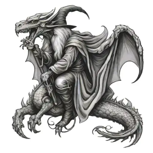 wizard and witch and dragon tattoo design combining elements tattoo design idea