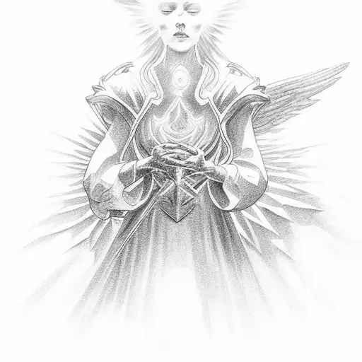 guardian angel in sun rays tattoo design idea