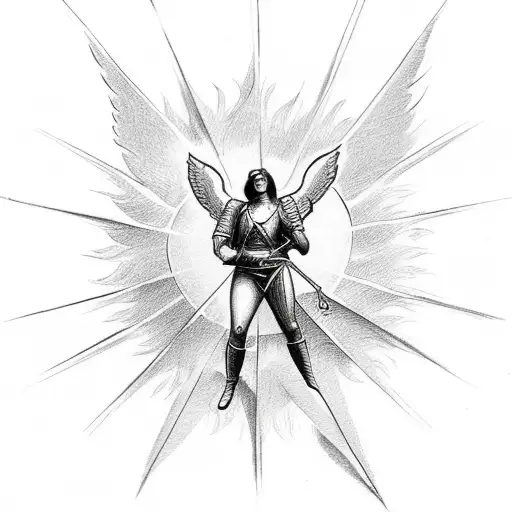 guardian angel flying through sun rays tattoo design idea