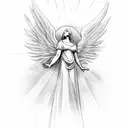 guardian angel in sun rays tattoo design idea