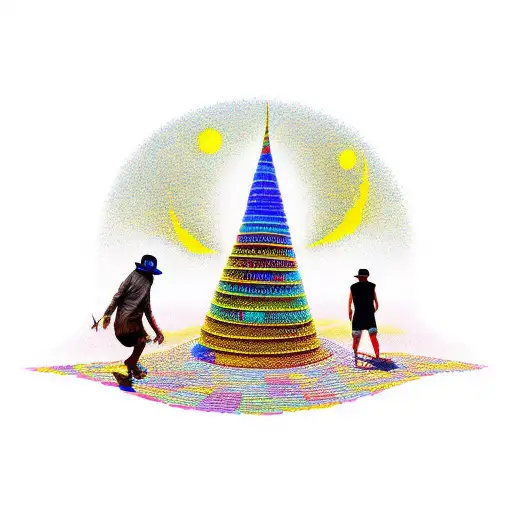 burning man with yellow brick road on back tattoo design idea