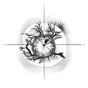 clock with crow surrounded by dead tree tattoo design idea